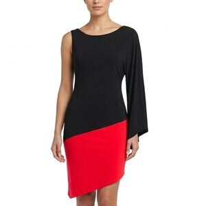 BEBE ADDICTION Cyber Goth Asymmetric One Sleeve Colorblock Mini Dress L